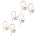 Three pairs of freshwater pearl drop earrings in yellow, white, and rose 14kt gold