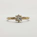 Front view of 14k yellow gold ring featuring an old mine cut diamond and engraved details