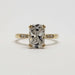 Front view of 14kt yellow gold engagement ring with cushion cut lab diamond and diamond accents