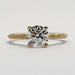 Front view of 14kt yellow gold engagement ring with round lab diamond and engraved details