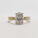 Front view of 14kt yellow gold oval lab diamond engagement ring with engraved details