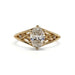 Front view of 14kt yellow gold ring with oval lab diamond and openwork sides