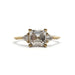 Front view of 14kt yellow gold engagement ring with asscher lab diamond and side stones