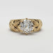 Front view of engraved 14kt yellow gold ring with round lab-grown diamond