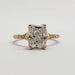 Front view of handcrafted 14kt yellow gold ring with cushion cut lab diamond
