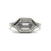 Front view of 14kt white gold ring with elongated hexagon lab diamond