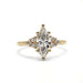 Front view of marquise cut lab diamond engagement ring with accent diamonds in yellow gold