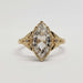 Front view of marquise rose cut lab diamond engagement ring in 14kt yellow gold
