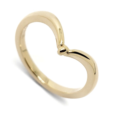 Hand carved 14kt yellow gold chevron wedding ring with bead detail
