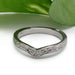 Hand engraved 14kt white gold chevron wedding ring with floral and wheat motif, millgrain detail