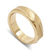 Handcarved 14kt yellow gold wedding ring with topography texture, angled view