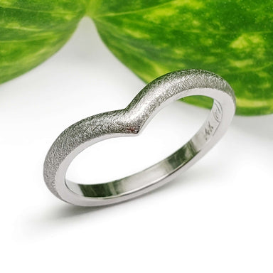 Handcrafted 14kt white gold chevron ring with textured finish, front view