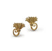 Pair of handcrafted 14kt yellow gold carnation floral stud earrings on white background