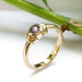 Handcrafted yellow gold ring with purple Montana sapphire and leaf motif, shown near greenery
