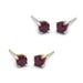 Two pairs of round lab grown ruby stud earrings in 14kt white and yellow gold, 4-claw setting