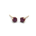 Pair of round lab grown ruby stud earrings in 14kt yellow gold, 4-claw setting