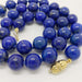 Lapis lazuli bead necklace with individually knotted beads and gold diamond clasp