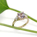 Lavender sapphire and lab diamond engagement ring in yellow gold with plant accent