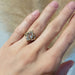 Marquise lab diamond engagement ring in 14kt yellow gold shown on hand