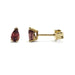 Pair of pear cut pink tourmaline stud earrings in 14kt yellow gold, side and front view