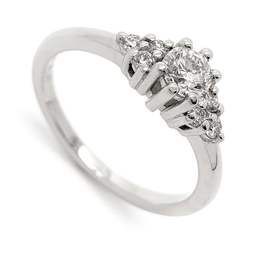 Petite Zira 14kt white gold engagement ring with round lab-grown diamonds, angled view