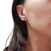 Pink imperial topaz stud earring in 14kt yellow gold shown on ear