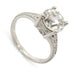 Platinum engagement ring with old European cut lab diamond and engraved millgrain details