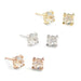 Rose cut moonstone stud earrings in 14kt yellow, white, and rose gold settings
