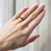 14k rose gold chevron black spinel ring shown on a hand