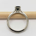 Side view of 14kt white gold ring with blue-green sapphire and pave lab diamonds