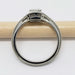 Side profile of 14kt white gold ring with millgrain edge and raised square lavender sapphire setting