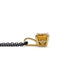 Side view of 14kt yellow gold pendant with cushion cut citrine on black chain