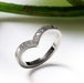 Chevron wedding band in 14k white gold with millgrain and pave Canadian diamonds, side view