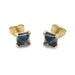 Pair of square cabochon London blue topaz stud earrings in 14kt yellow gold