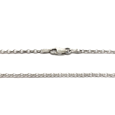 Close-up of sterling silver cable chain with lobster clasp closure