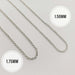 Two sterling silver rolo chains in 1.50mm and 1.75mm widths on white background
