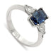 Three-stone 14kt white gold ring with emerald cut blue Australian sapphire and pear diamonds