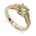 Three-stone 14kt yellow gold engagement ring with old European diamond and hand engraving