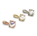 Three rose cut moonstone pendants in 14kt yellow, rose, and white gold on white background