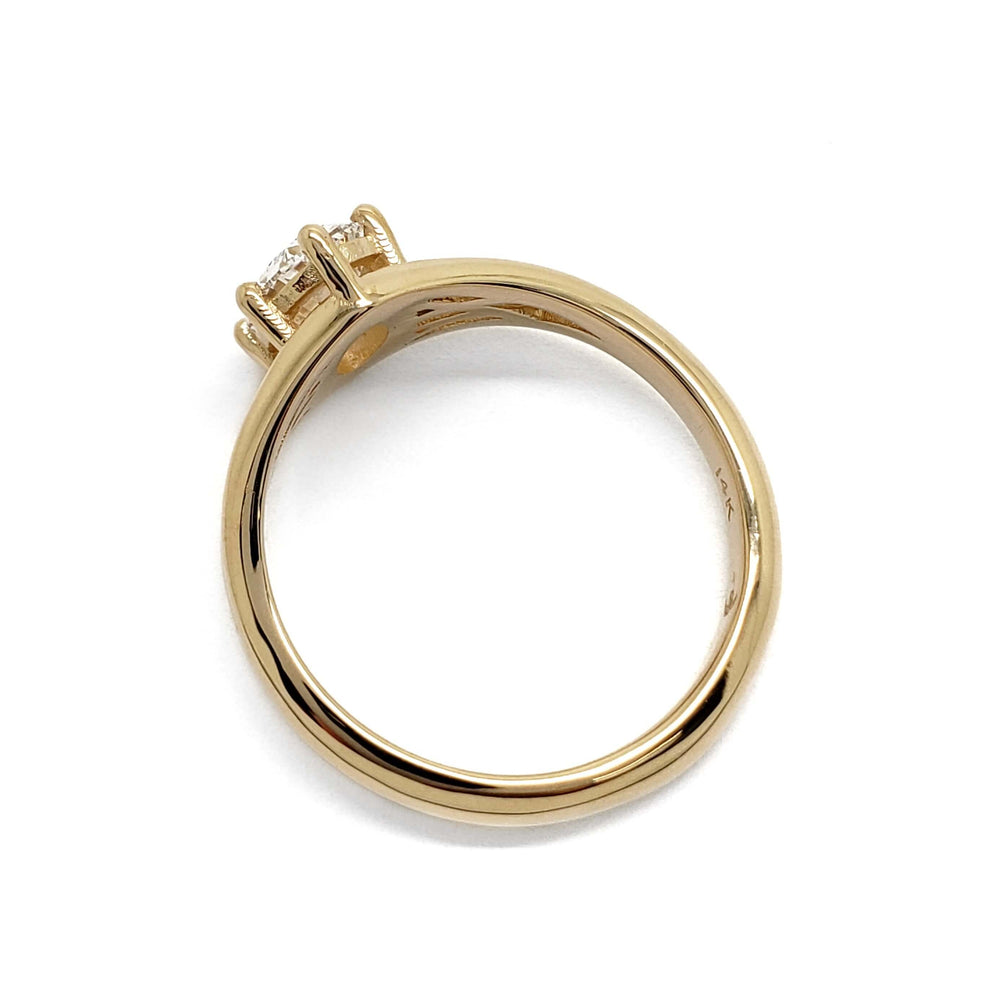 Underside view of 14kt yellow gold ring band and setting