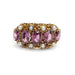 Victorian ring with five oval purple fluorite stones and round pearls in 15kt yellow gold