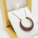 Victorian ruby and diamond crescent pendant necklace in wooden Era Design box.