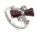 Vintage 10kt white gold cocktail ring with tapered red glass and round cubic zirconia stones