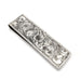 Hand-engraved vintage 800 silver money clip with floral and leaf motif, front view