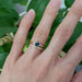 Yellow gold lab diamond wedding ring stacked with blue sapphire engagement ring