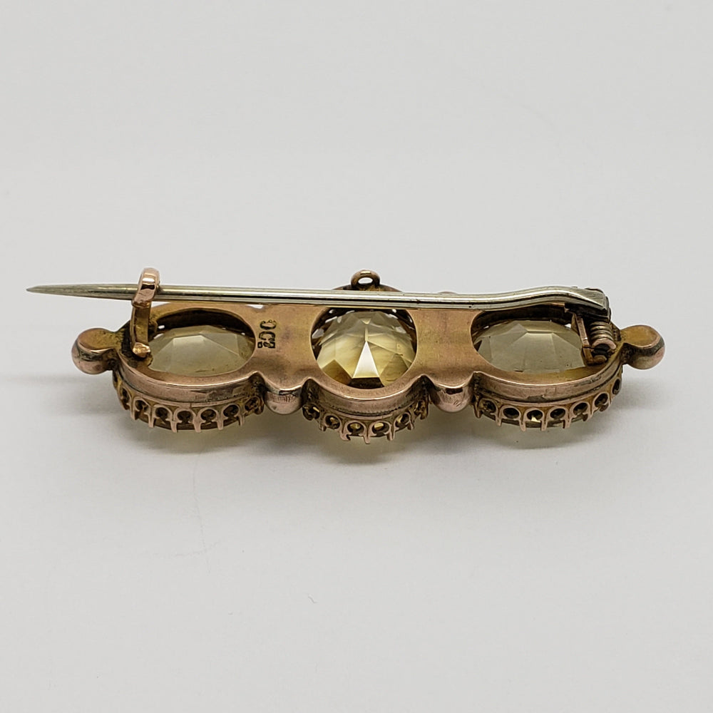 Vintage 3-Stone Citrine Brooch