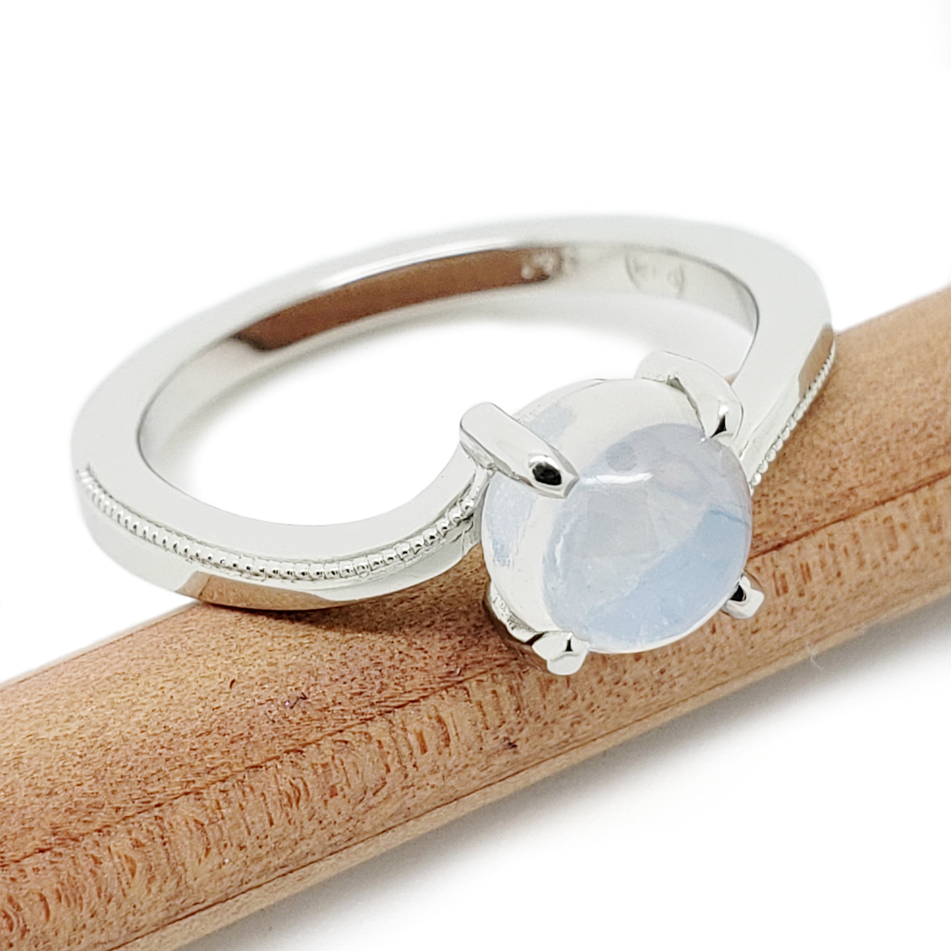 14kt white gold aisha moonstone cabochon solitaire engagement ring millgrain handcrafted era design vancouver 