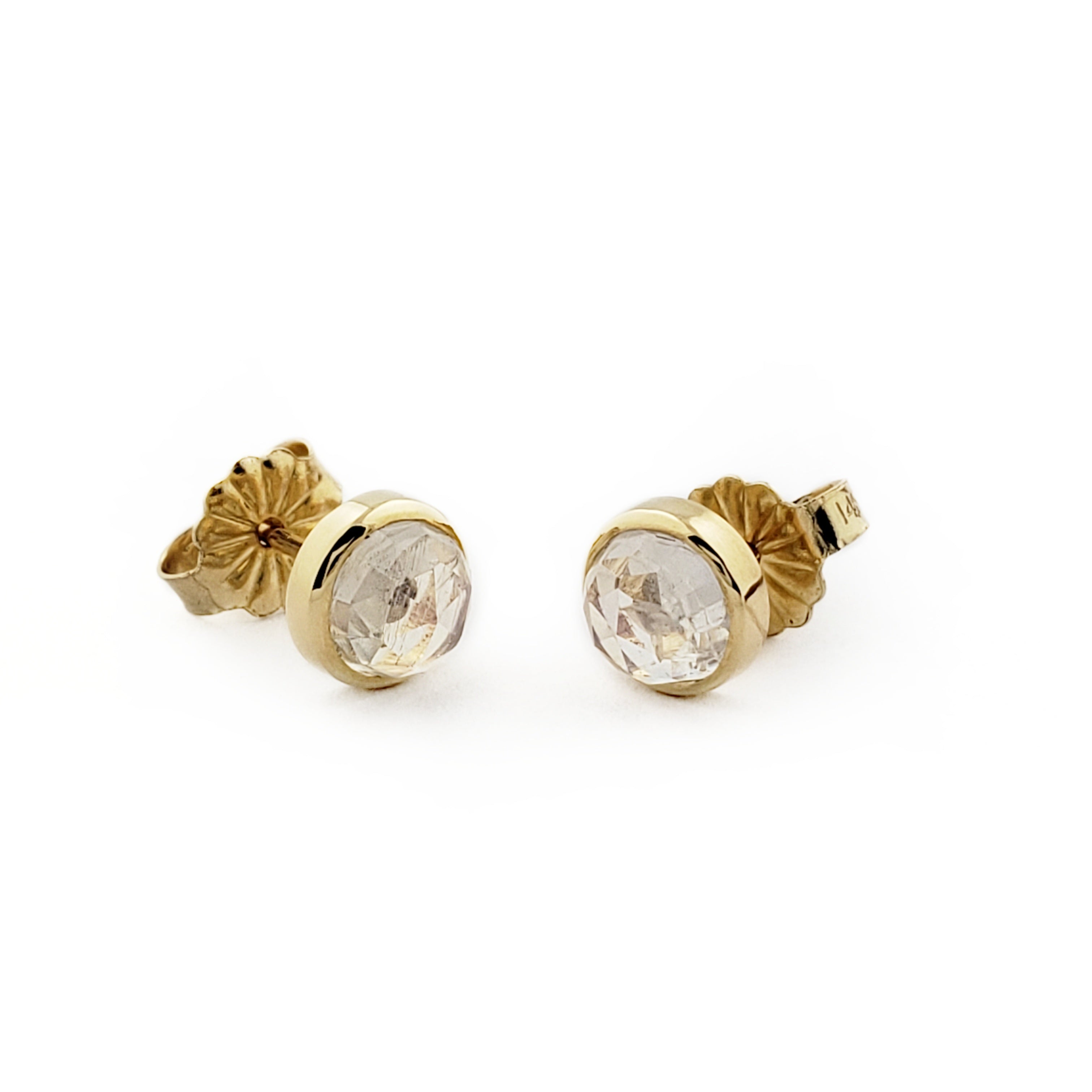 14kt yellow gold bezel set rose cut 5mm moonstone stud earrings era design