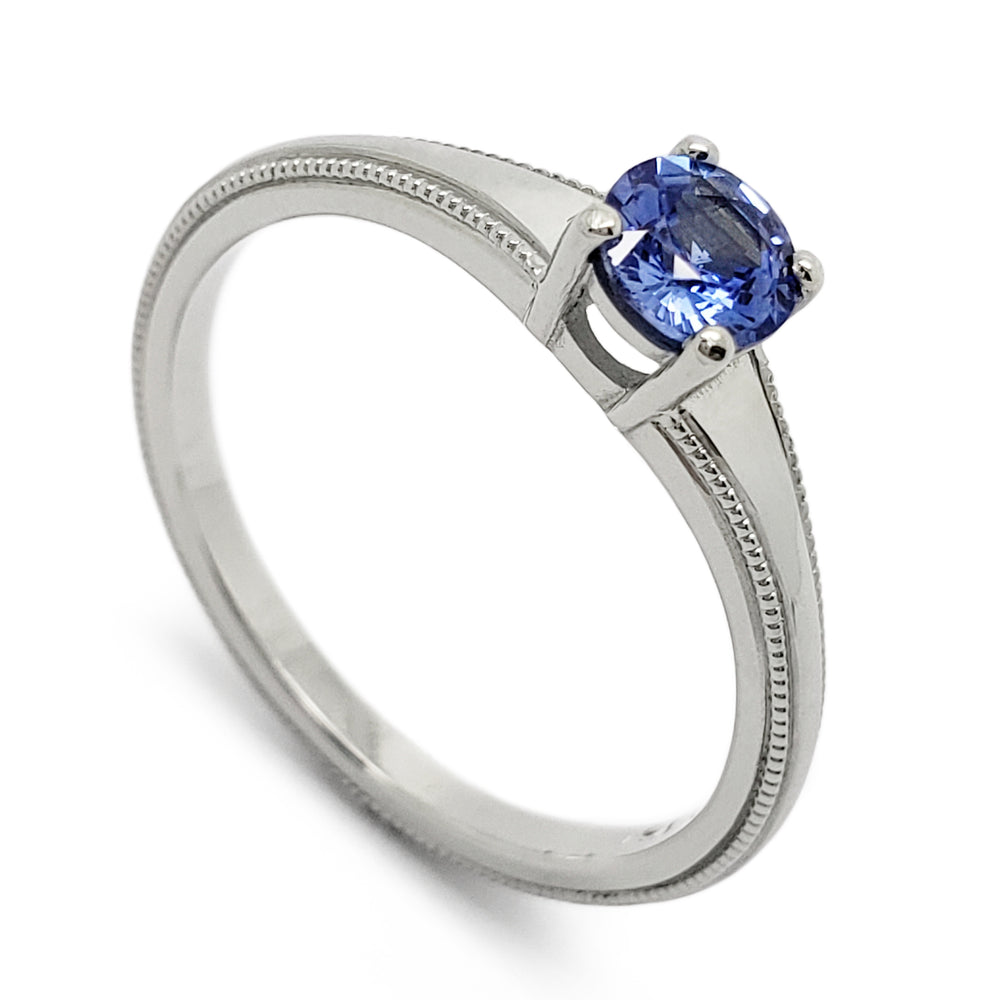White gold sapphire engagement ring | Era Design Vancouver Canada