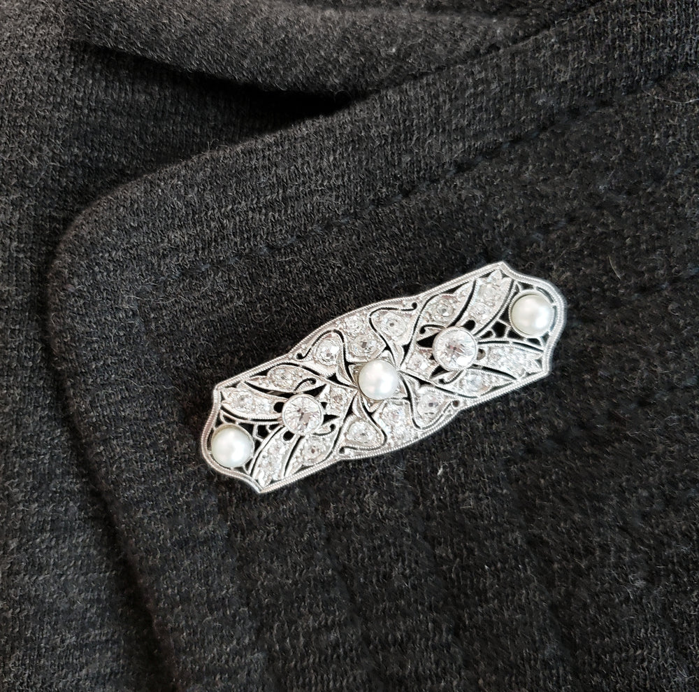 Edwardian Diamond Pearl Brooch | Era Design Vancouver Canada